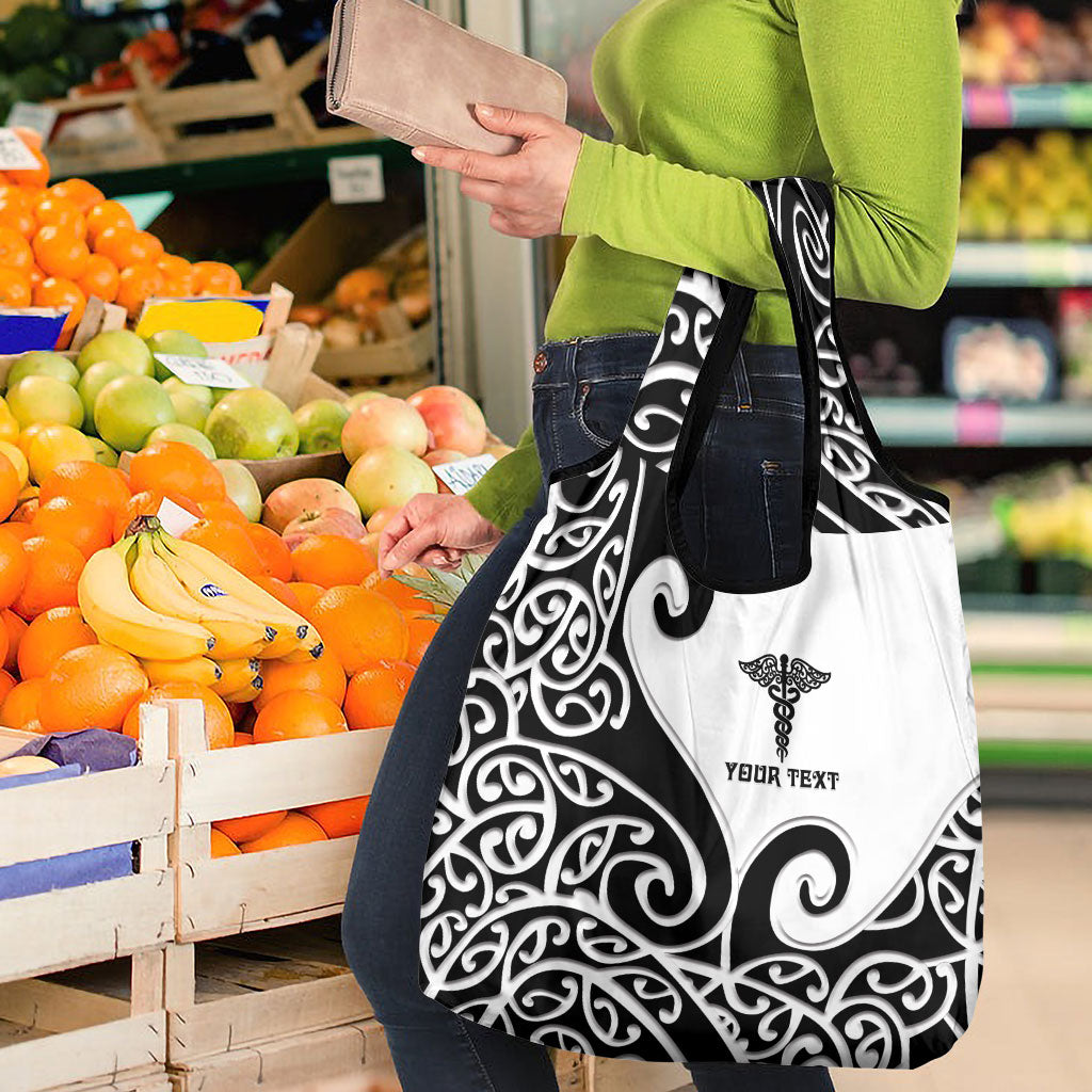 Personalised New Zealand Nurse Grocery Bag Maori Koru Black Version