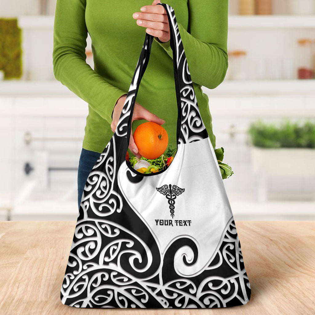 Personalised New Zealand Nurse Grocery Bag Maori Koru Black Version
