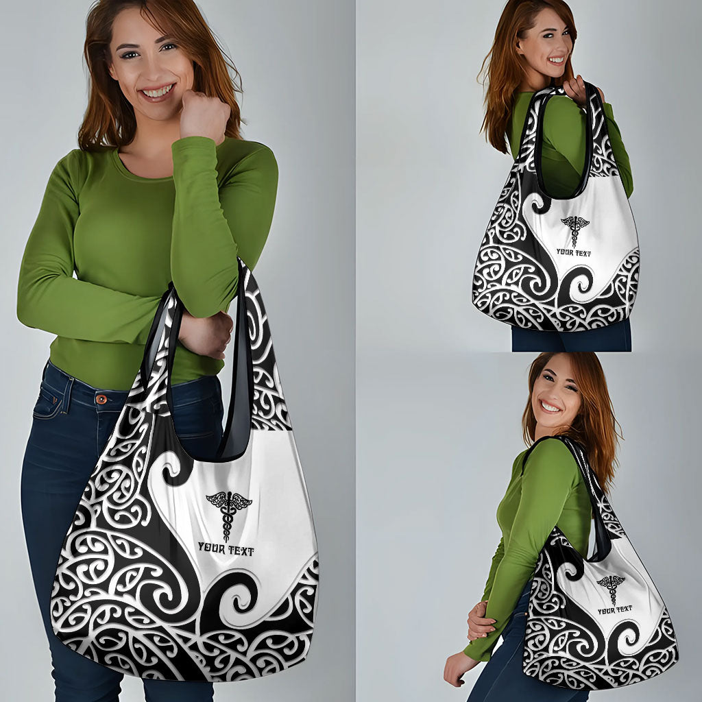 Personalised New Zealand Nurse Grocery Bag Maori Koru Black Version