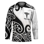 Personalised New Zealand Nurse Hockey Jersey Maori Koru Black Version