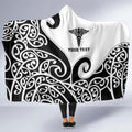 Personalised New Zealand Nurse Hooded Blanket Maori Koru Black Version