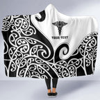 Personalised New Zealand Nurse Hooded Blanket Maori Koru Black Version