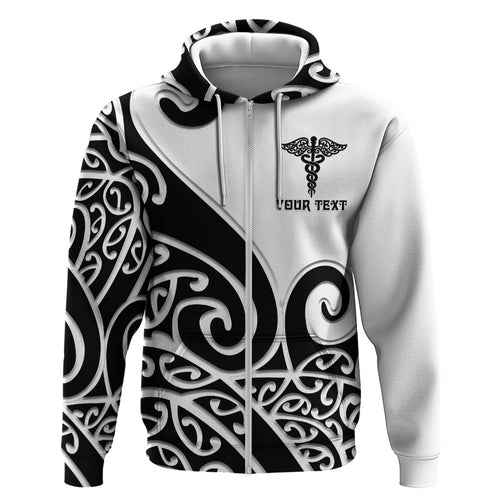 Personalised New Zealand Nurse Hoodie Maori Koru Black Version