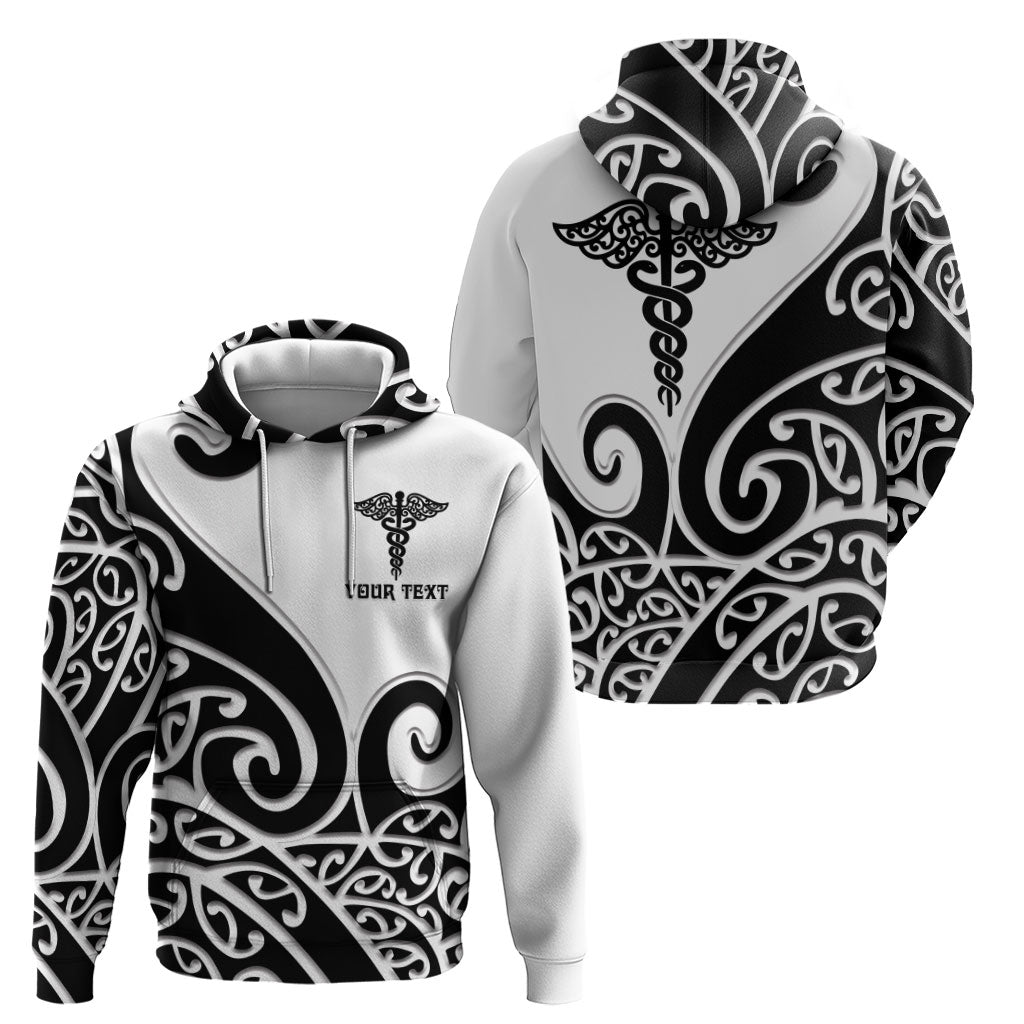 Personalised New Zealand Nurse Hoodie Maori Koru Black Version