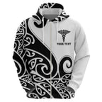 Personalised New Zealand Nurse Hoodie Maori Koru Black Version