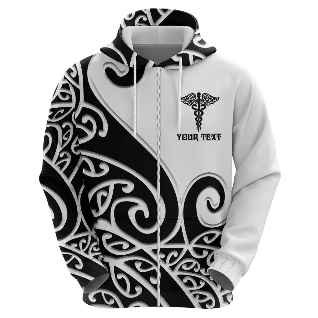 Personalised New Zealand Nurse Hoodie Maori Koru Black Version