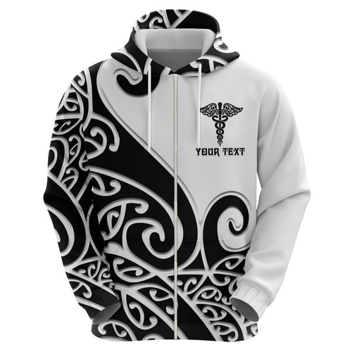 Personalised New Zealand Nurse Hoodie Maori Koru Black Version