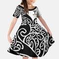 Personalised New Zealand Nurse Kid Short Sleeve Dress Maori Koru Black Version