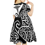 Personalised New Zealand Nurse Kid Short Sleeve Dress Maori Koru Black Version