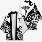 Personalised New Zealand Nurse Kimono Maori Koru Black Version