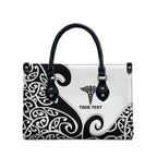 Personalised New Zealand Nurse Leather Bag Maori Koru Black Version