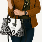 Personalised New Zealand Nurse Leather Bag Maori Koru Black Version