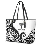 Personalised New Zealand Nurse Leather Tote Bag Maori Koru Black Version