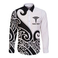 Personalised New Zealand Nurse Long Sleeve Button Shirt Maori Koru Black Version