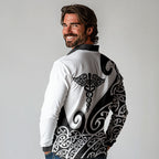 Personalised New Zealand Nurse Long Sleeve Polo Shirt Maori Koru Black Version