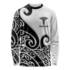 Personalised New Zealand Nurse Long Sleeve Shirt Maori Koru Black Version