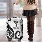 Personalised New Zealand Nurse Luggage Cover Maori Koru Black Version