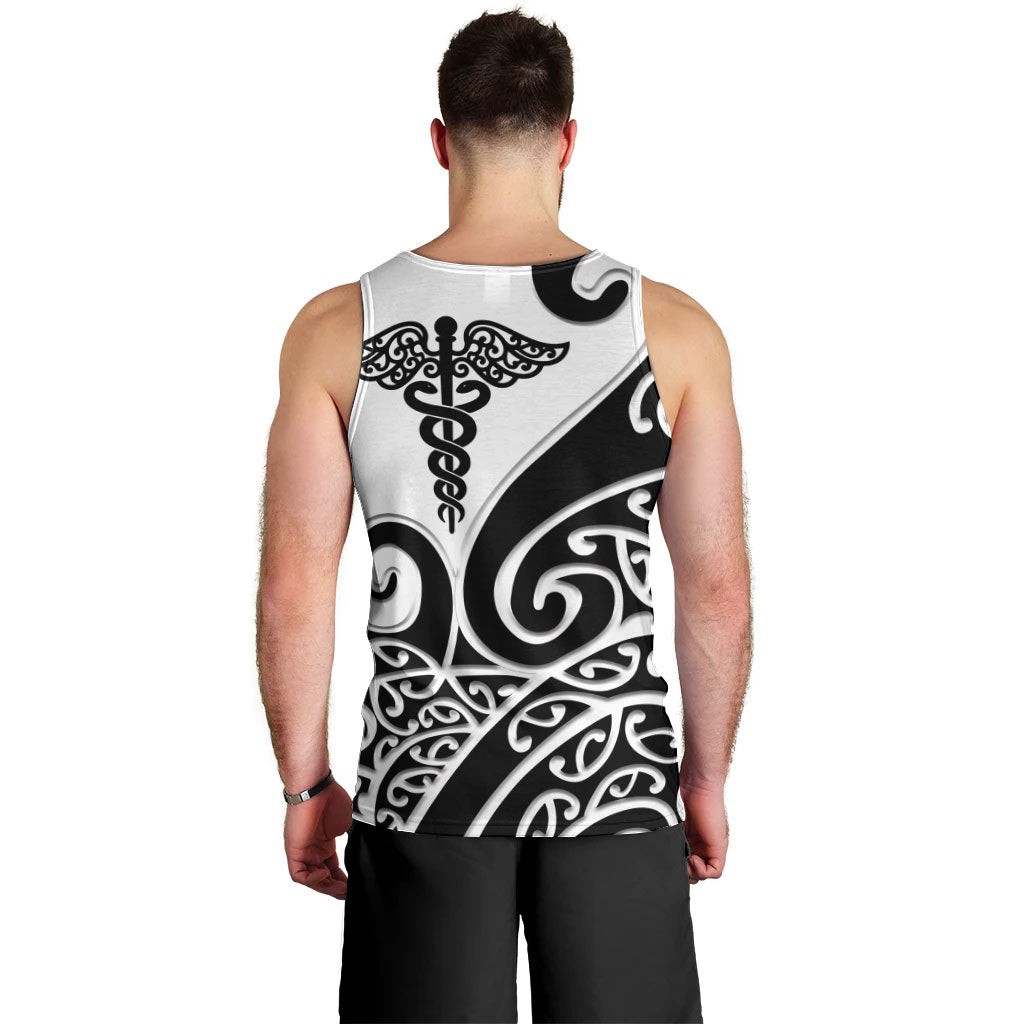 Personalised New Zealand Nurse Men Tank Top Maori Koru Black Version