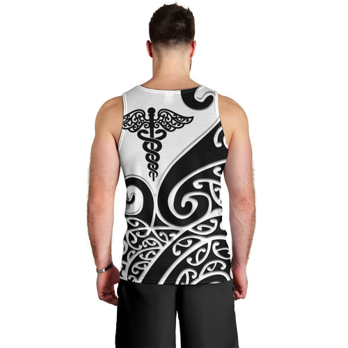Personalised New Zealand Nurse Men Tank Top Maori Koru Black Version