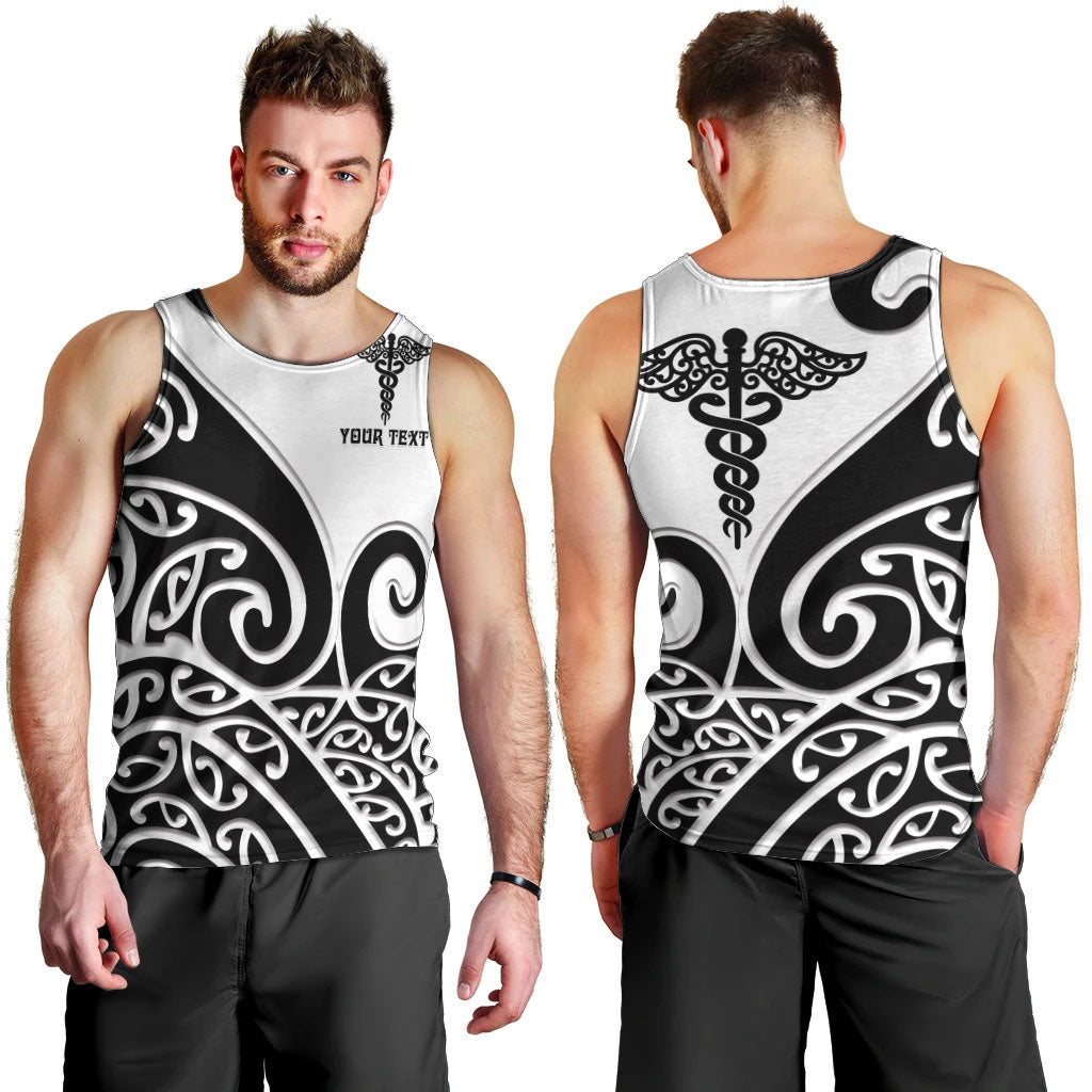 Personalised New Zealand Nurse Men Tank Top Maori Koru Black Version