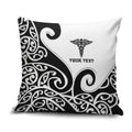 Personalised New Zealand Nurse Pillow Cover Maori Koru Black Version