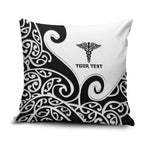 Personalised New Zealand Nurse Pillow Cover Maori Koru Black Version