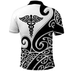 Personalised New Zealand Nurse Polo Shirt Maori Koru Black Version