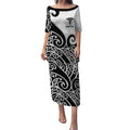 Personalised New Zealand Nurse Puletasi Maori Koru Black Version