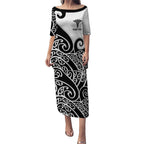 Personalised New Zealand Nurse Puletasi Maori Koru Black Version