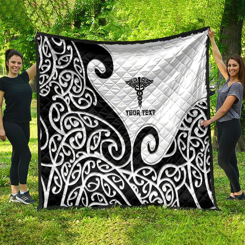 Personalised New Zealand Nurse Quilt Maori Koru Black Version