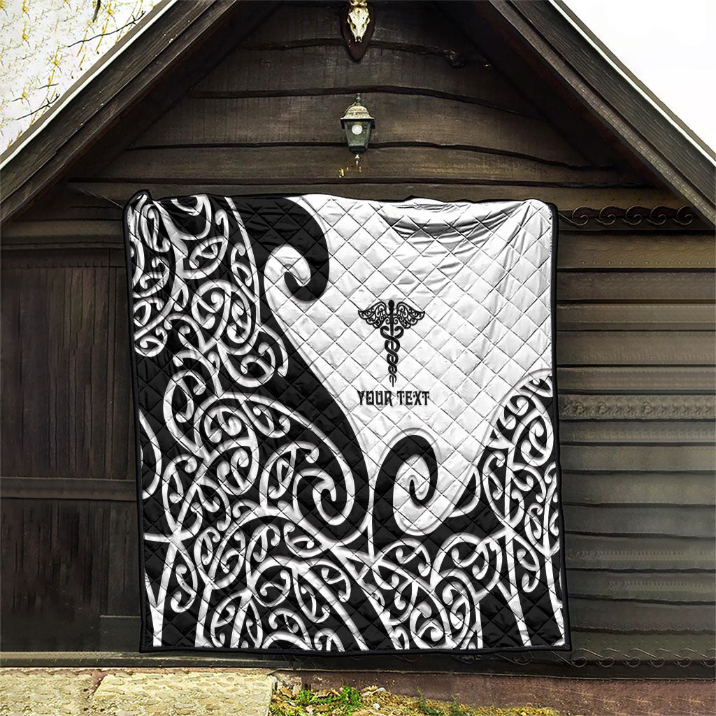 Personalised New Zealand Nurse Quilt Maori Koru Black Version