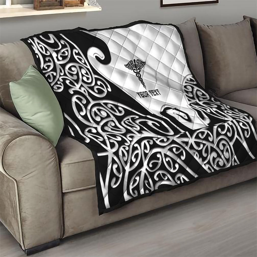Personalised New Zealand Nurse Quilt Maori Koru Black Version