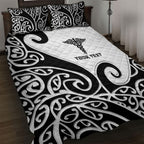 Personalised New Zealand Nurse Quilt Bed Set Maori Koru Black Version
