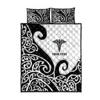 Personalised New Zealand Nurse Quilt Bed Set Maori Koru Black Version
