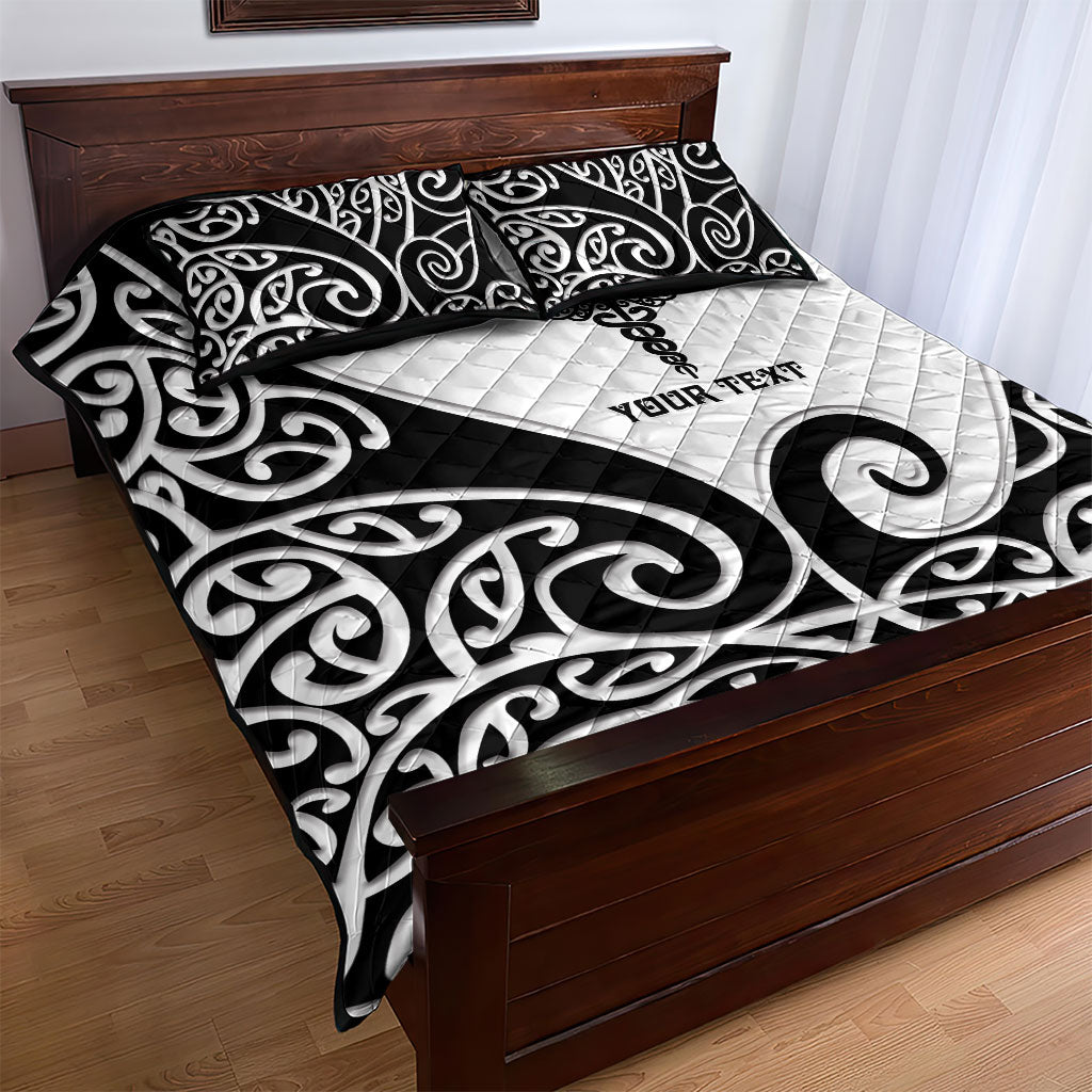 Personalised New Zealand Nurse Quilt Bed Set Maori Koru Black Version