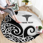 Personalised New Zealand Nurse Round Carpet Maori Koru Black Version