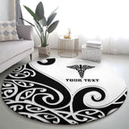 Personalised New Zealand Nurse Round Carpet Maori Koru Black Version