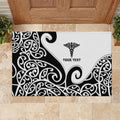 Personalised New Zealand Nurse Rubber Doormat Maori Koru Black Version