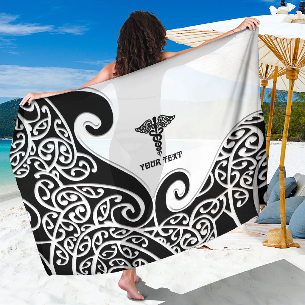 Personalised New Zealand Nurse Sarong Maori Koru Black Version