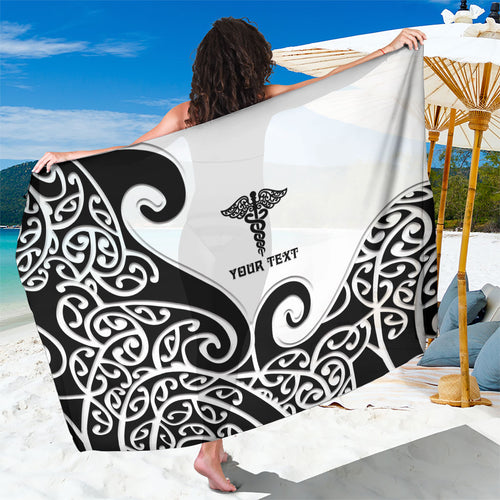 Personalised New Zealand Nurse Sarong Maori Koru Black Version