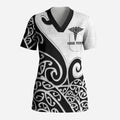 Personalised New Zealand Nurse Scrub Top Maori Koru Black Version