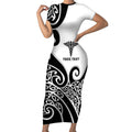 Personalised New Zealand Nurse Short Sleeve Bodycon Dress Maori Koru Black Version