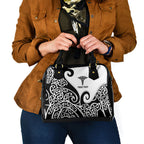 Personalised New Zealand Nurse Shoulder Handbag Maori Koru Black Version