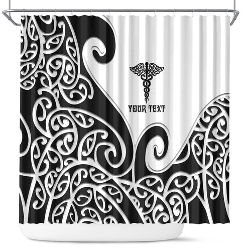 Personalised New Zealand Nurse Shower Curtain Maori Koru Black Version