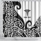 Personalised New Zealand Nurse Shower Curtain Maori Koru Black Version