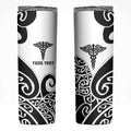 Personalised New Zealand Nurse Skinny Tumbler Maori Koru Black Version