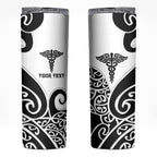 Personalised New Zealand Nurse Skinny Tumbler Maori Koru Black Version