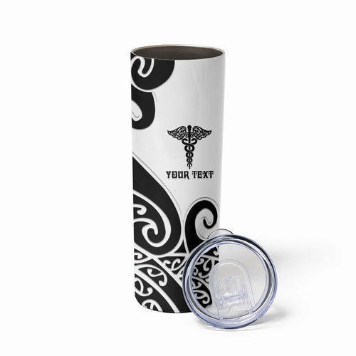 Personalised New Zealand Nurse Skinny Tumbler Maori Koru Black Version