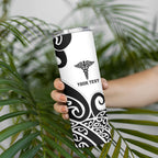 Personalised New Zealand Nurse Skinny Tumbler Maori Koru Black Version