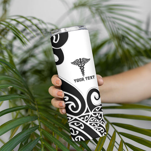 Personalised New Zealand Nurse Skinny Tumbler Maori Koru Black Version